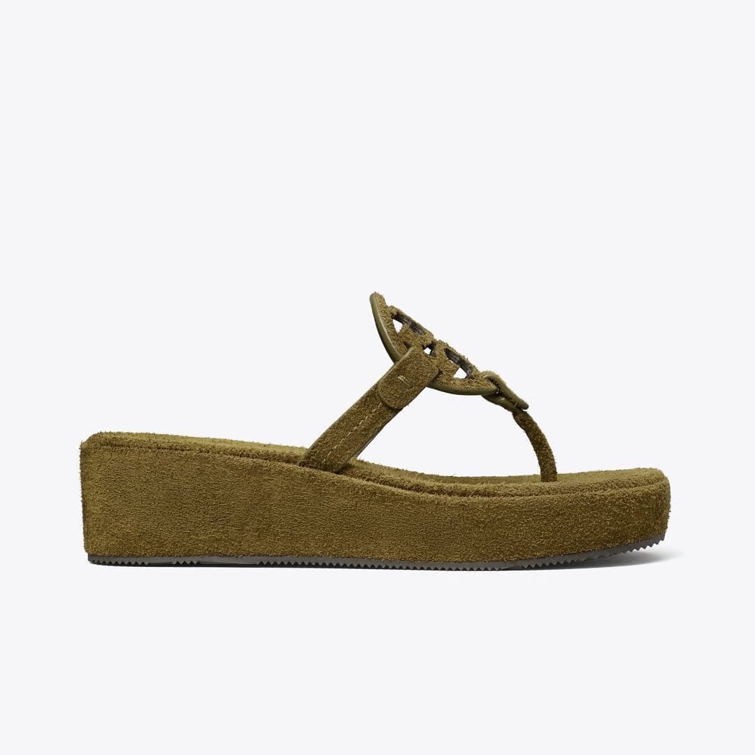 Tory Burch Miller Suede Wedge Sandal WILD OLIVE