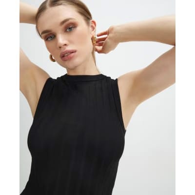 Black Sleeveless Wide Ribbed Tank Top
