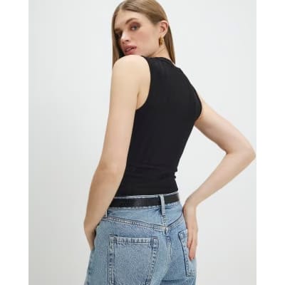 Black Sleeveless Wide Ribbed Tank Top