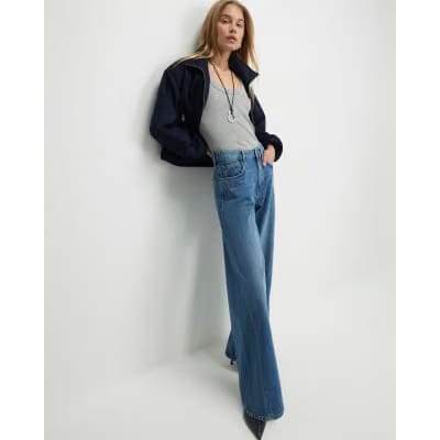 Blue Classic Wide Leg Jeans