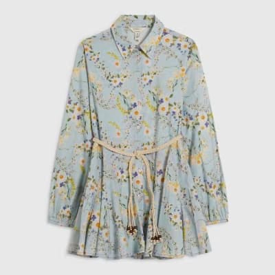 Petite Blue Floral Belted Shirt Dress