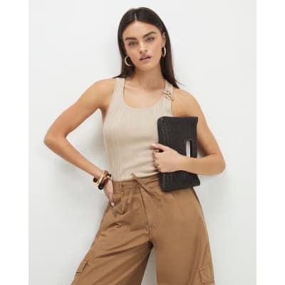 Beige Buckle Knitted Vest