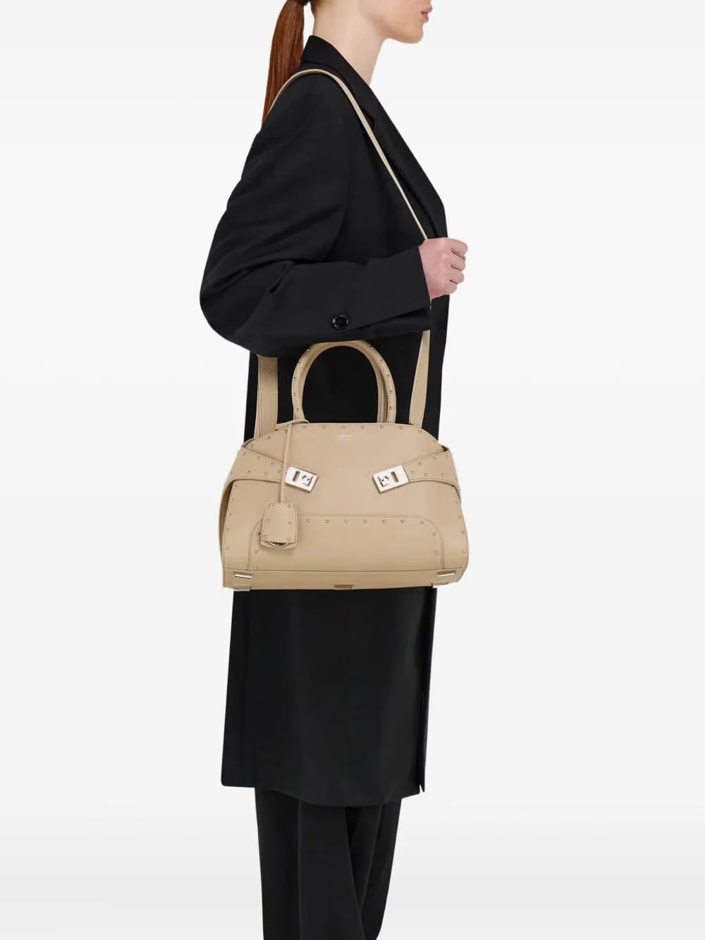 stud-embellished structured tote bag