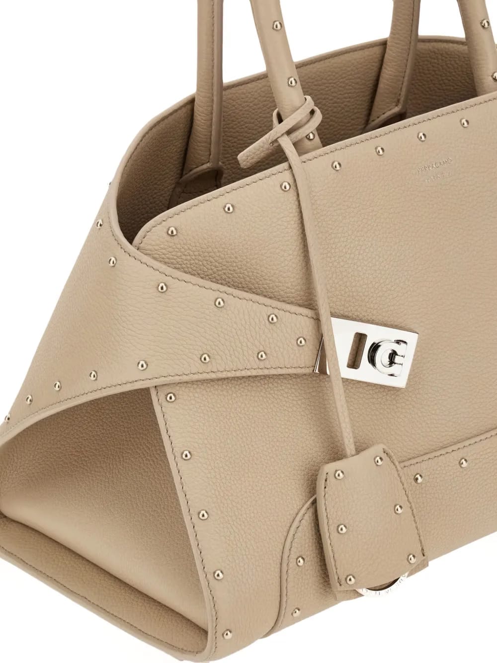 stud-embellished structured tote bag