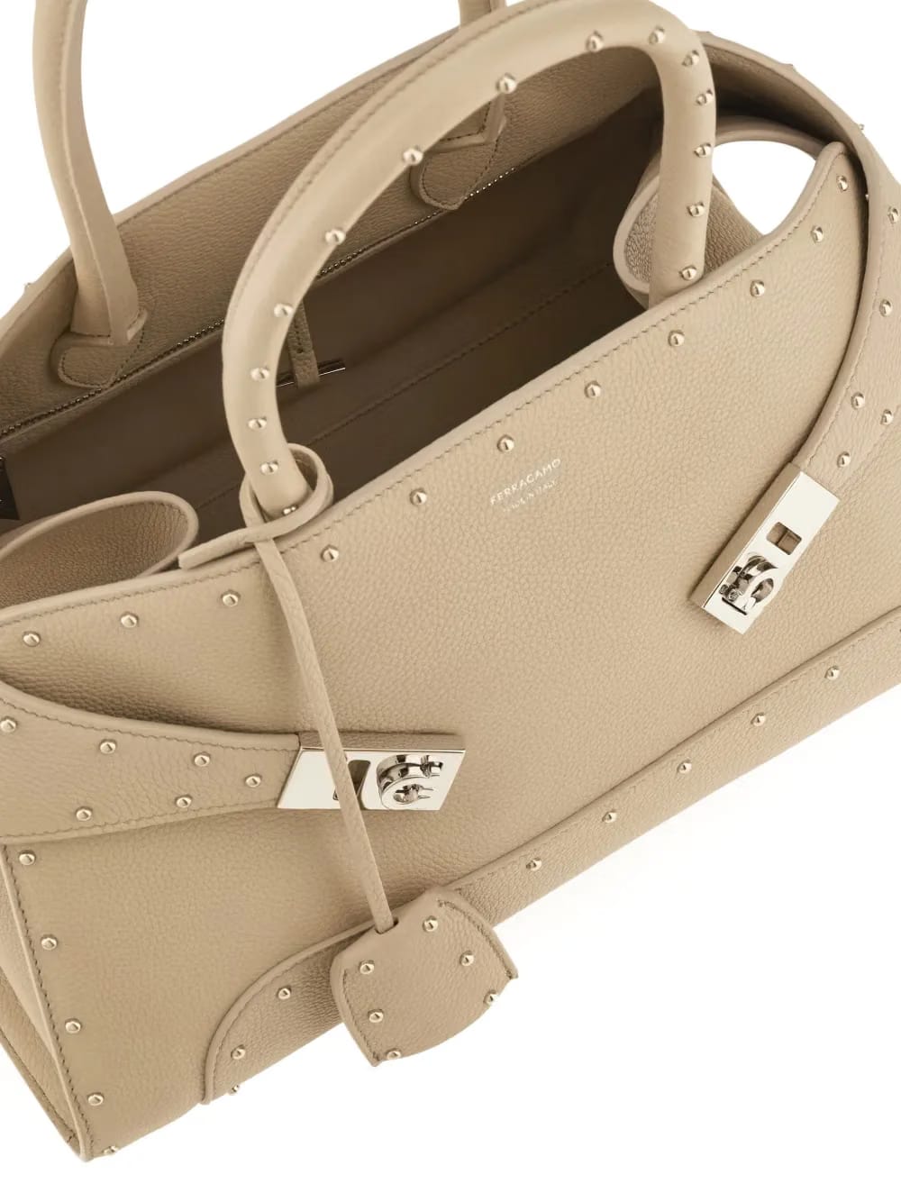 stud-embellished structured tote bag