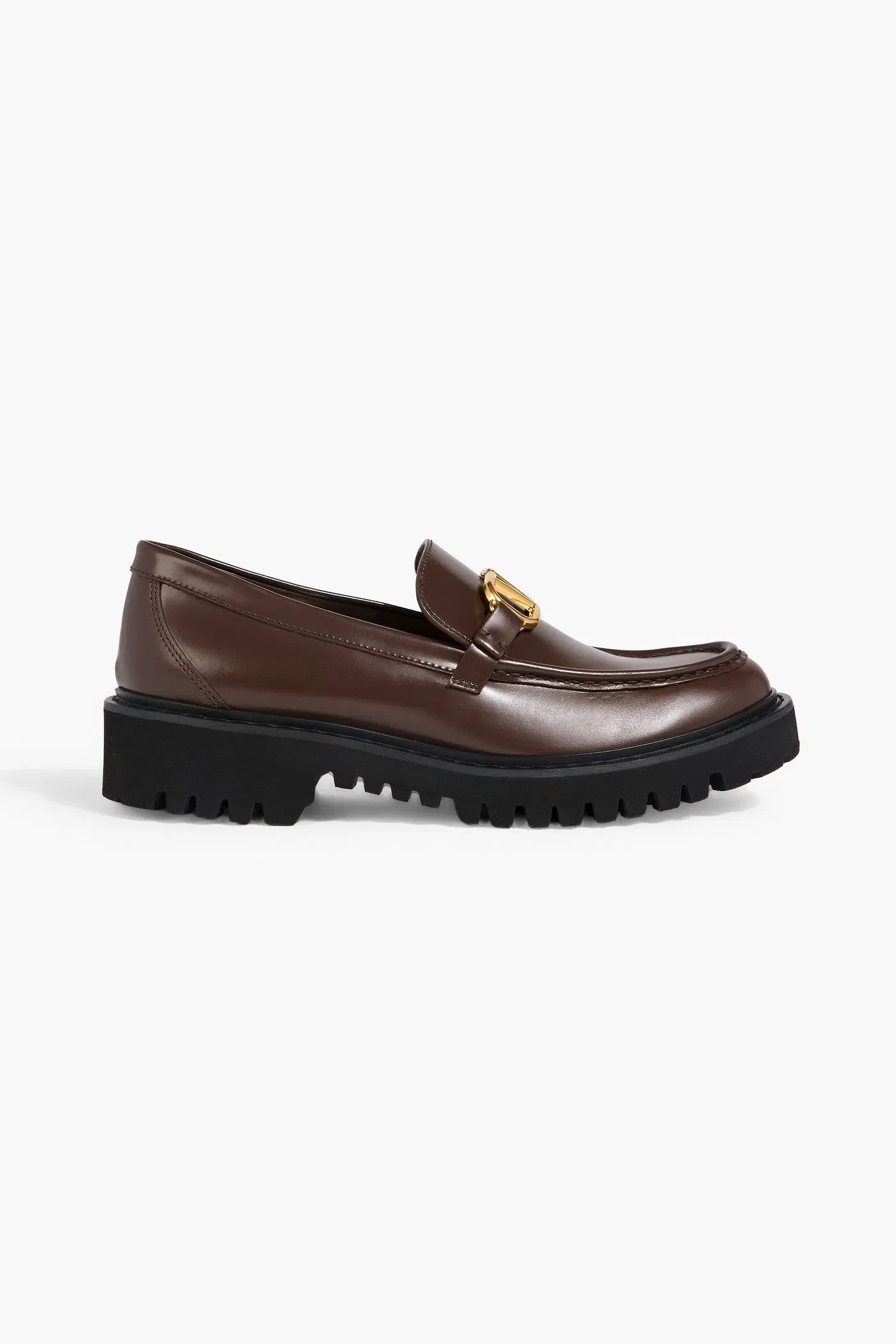 Valentino Garavani Vlogo Signature Glossed-Leather Loafers Chocolate Women's