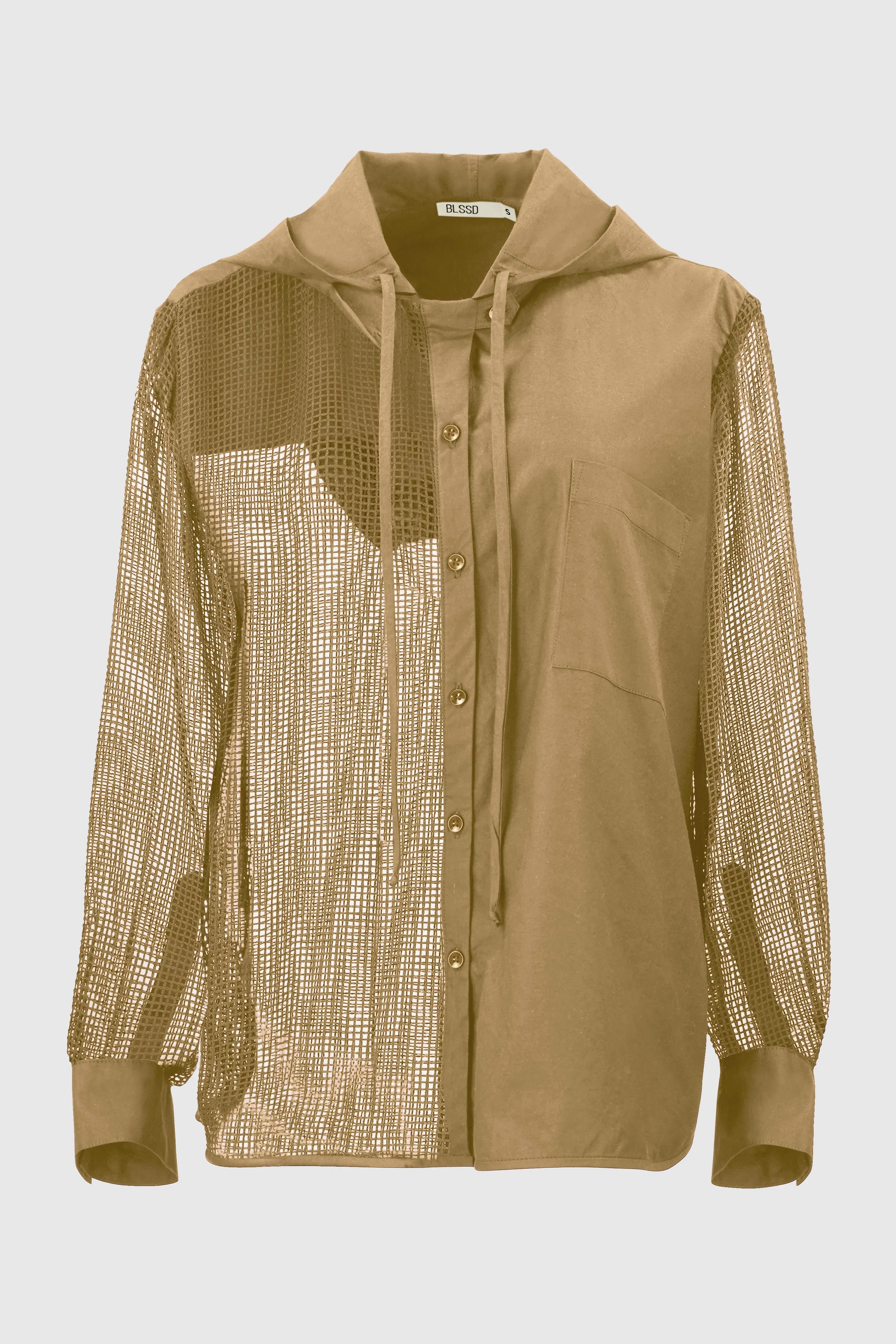 HALF MESH HOODED SHIRT