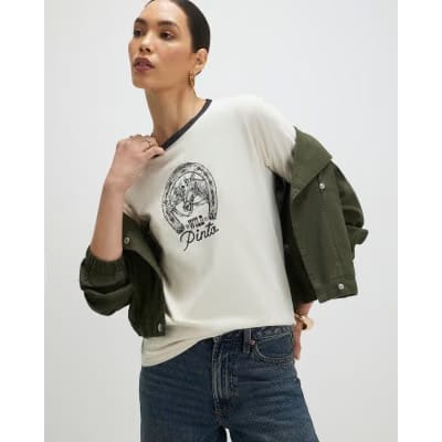 White Short Sleeve Tipped Horseshoe T-shirt
