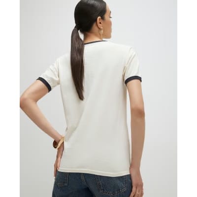 White Short Sleeve Tipped Horseshoe T-shirt