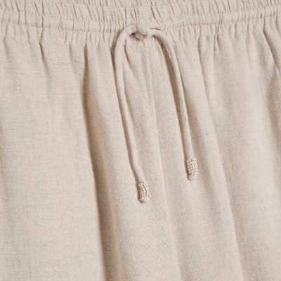 Beige Linen Blend Wide Leg Trousers