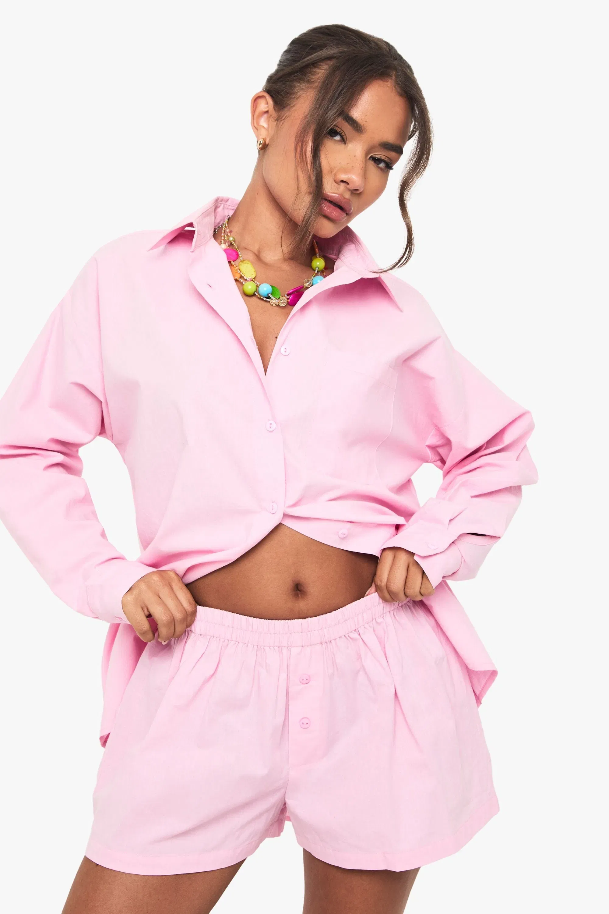 Cotton Poplin Button Front Shorts