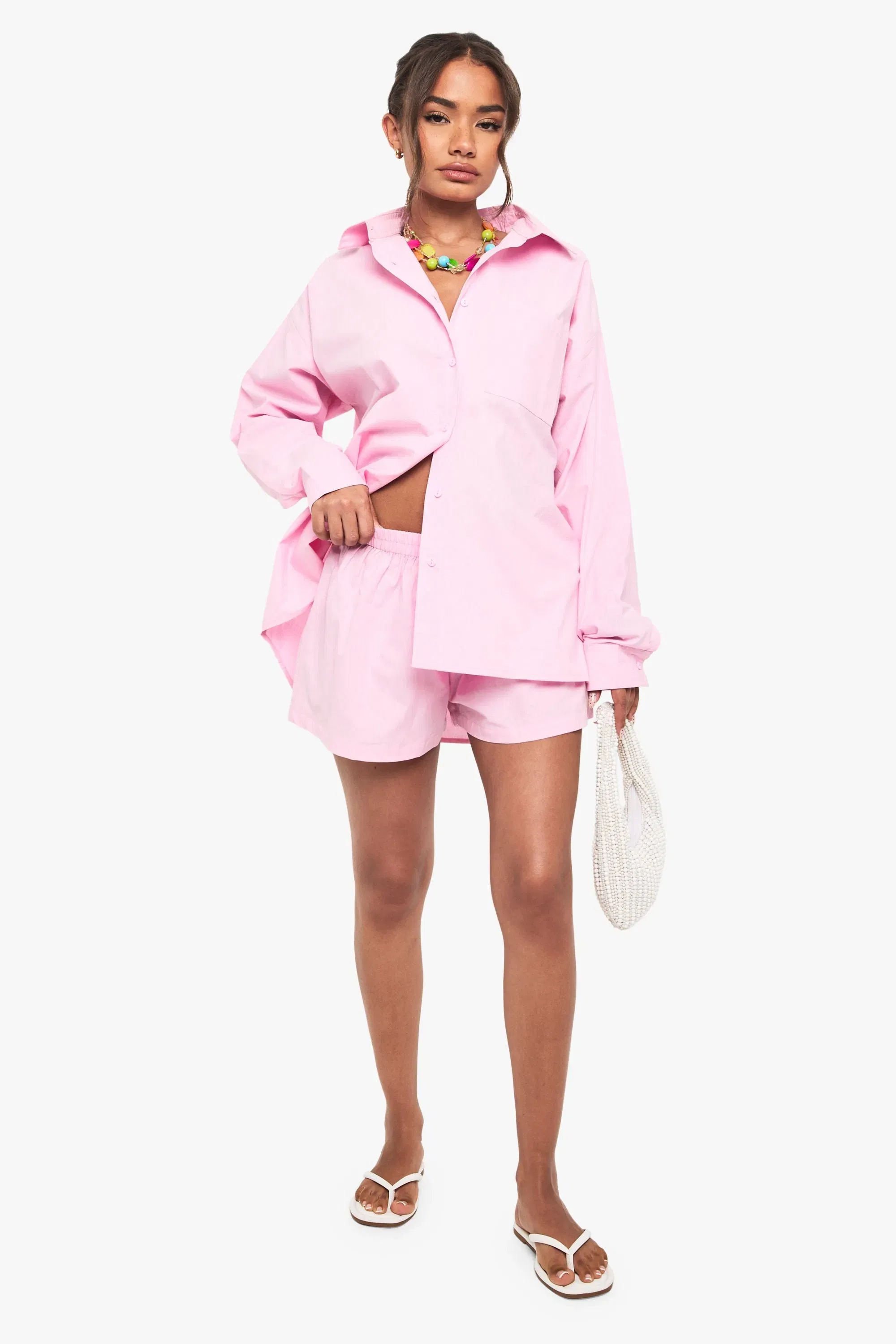 Cotton Poplin Button Front Shorts