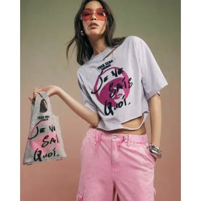 Grey Year Zero Embellished Crop T-Shirt