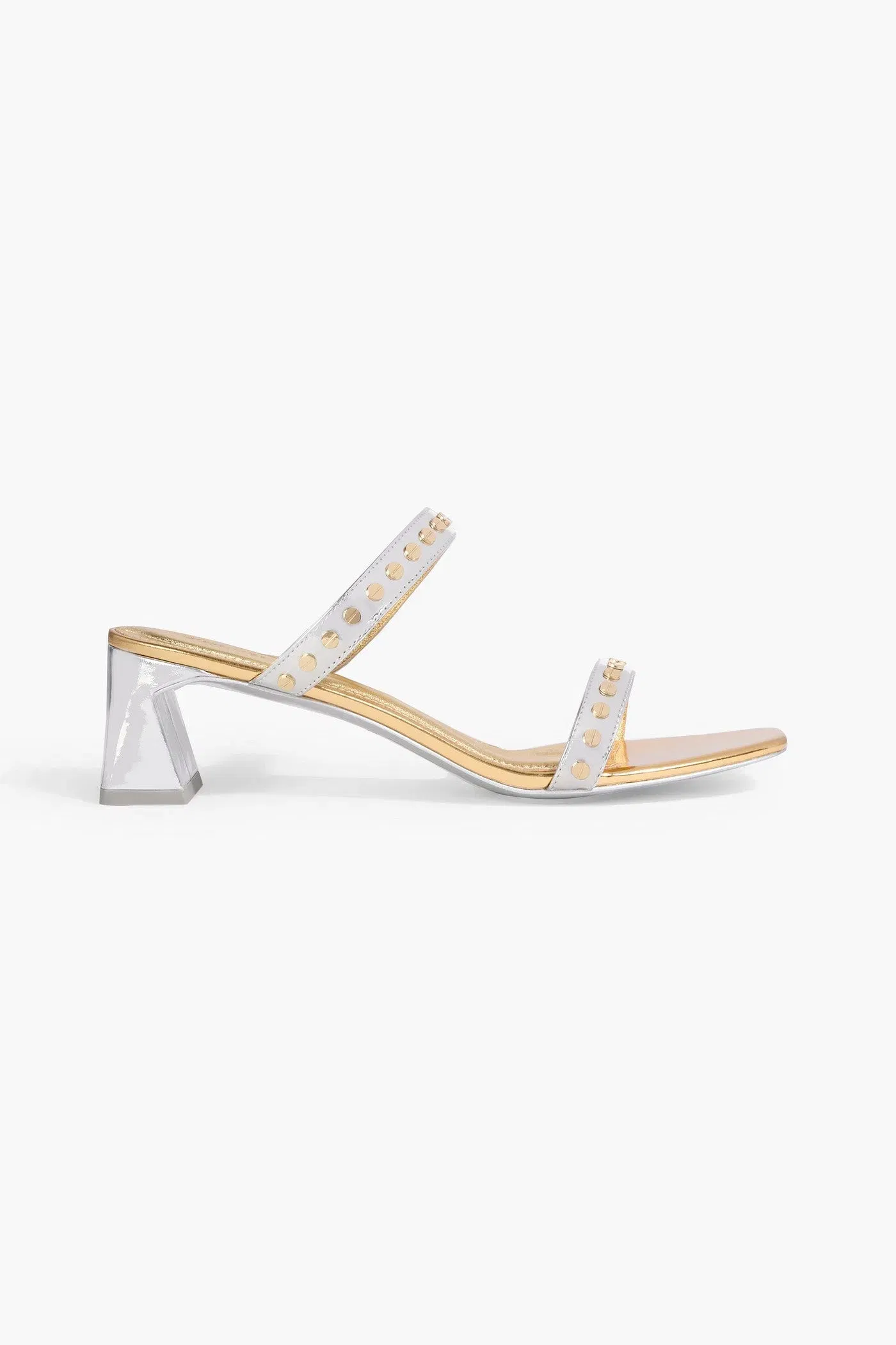 Simkhai Studded Mirrored-Leather Mules Silver Women's