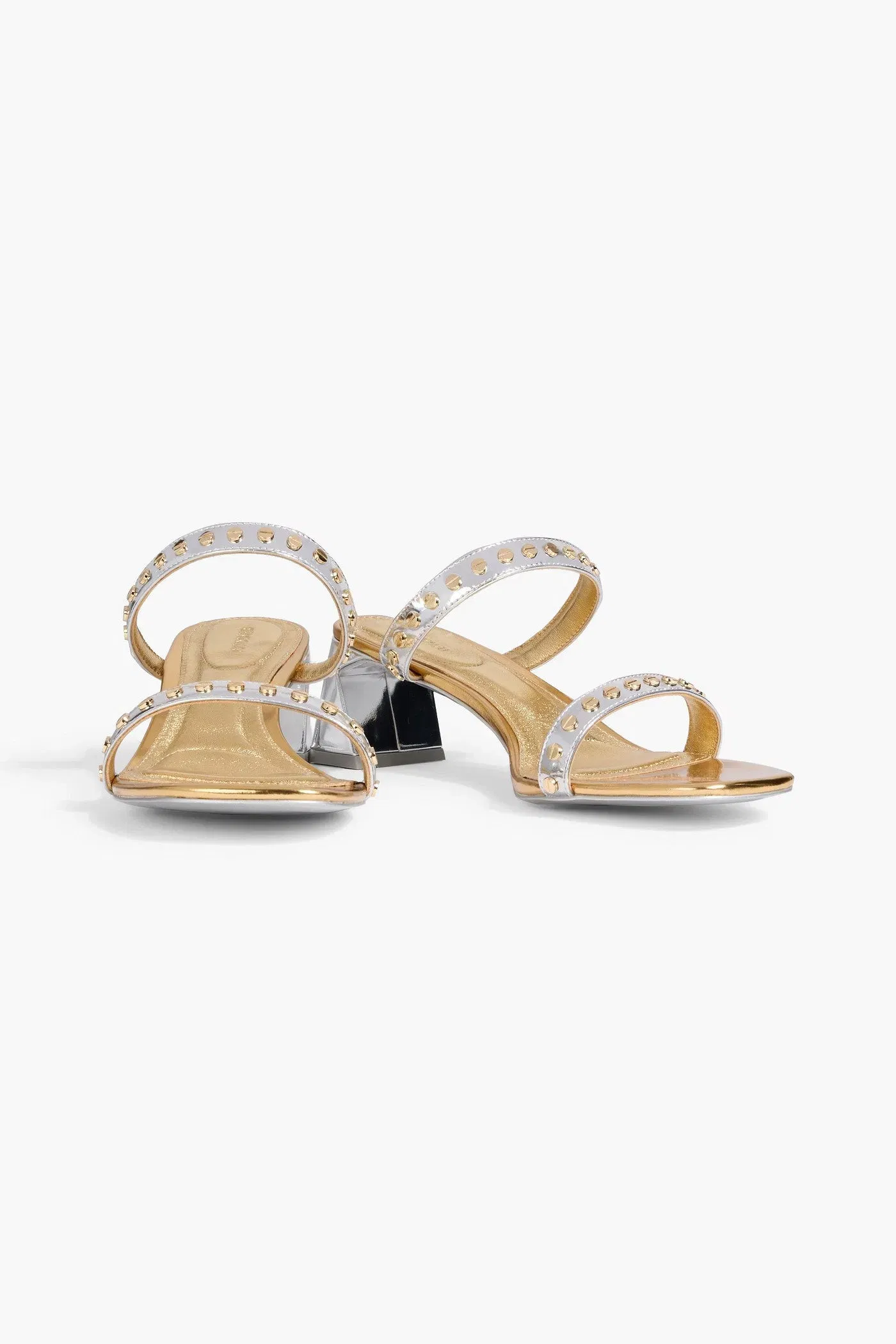 Simkhai Studded Mirrored-Leather Mules Silver Women's