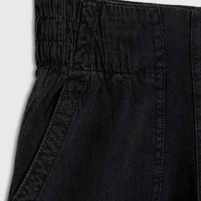 Black Pull On Elasticated Wide Leg Jeans