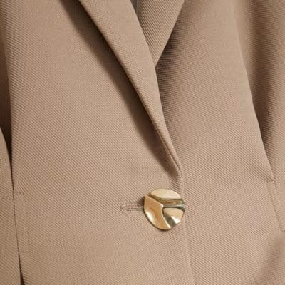 Beige Long Sleeve Cinched Waist Blazer