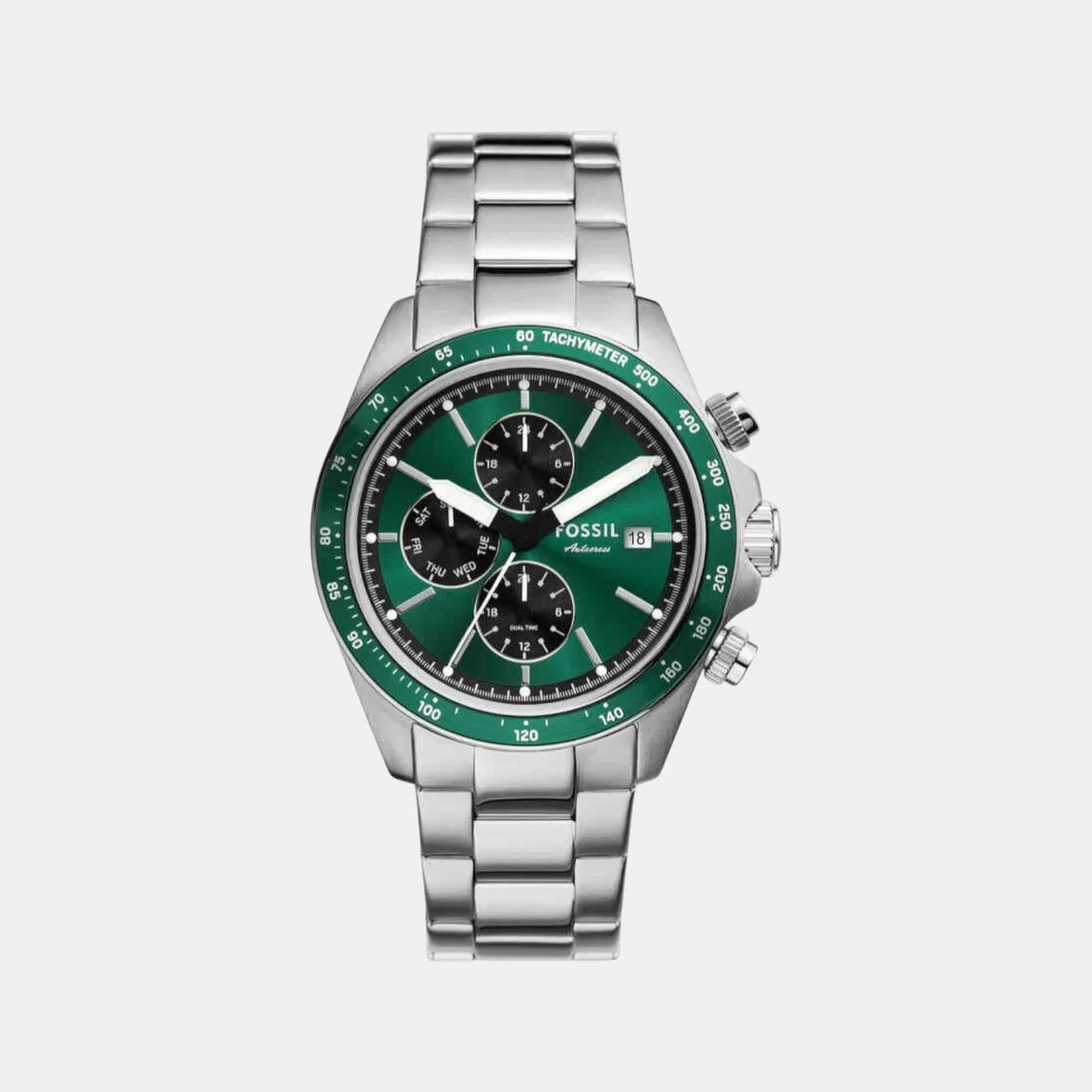 Fossil Autocross Men Quartz Green Dial Chronograph Stainless Steel Watch Fs6127