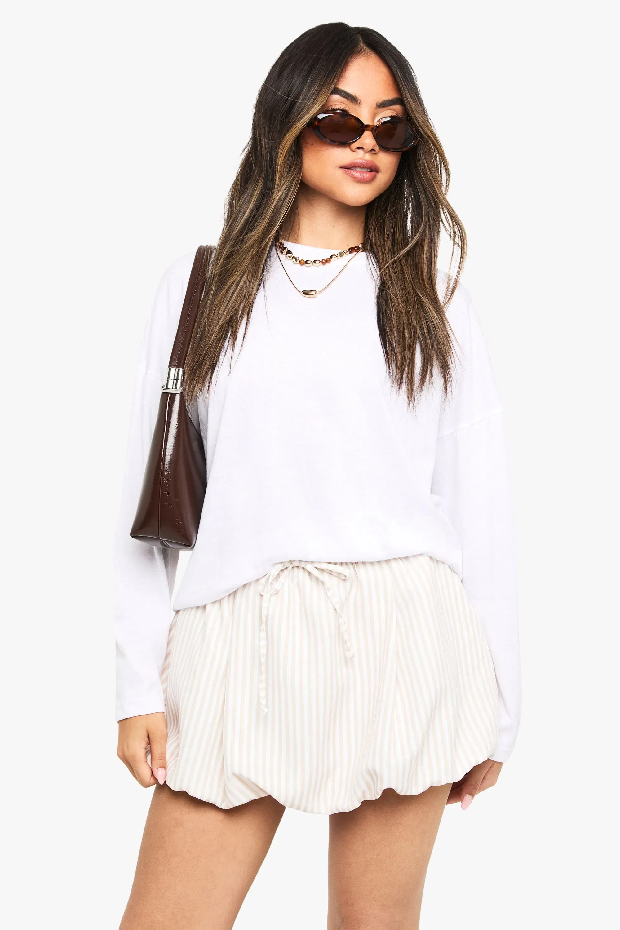 Stripe Woven Puffball Mini Skirt