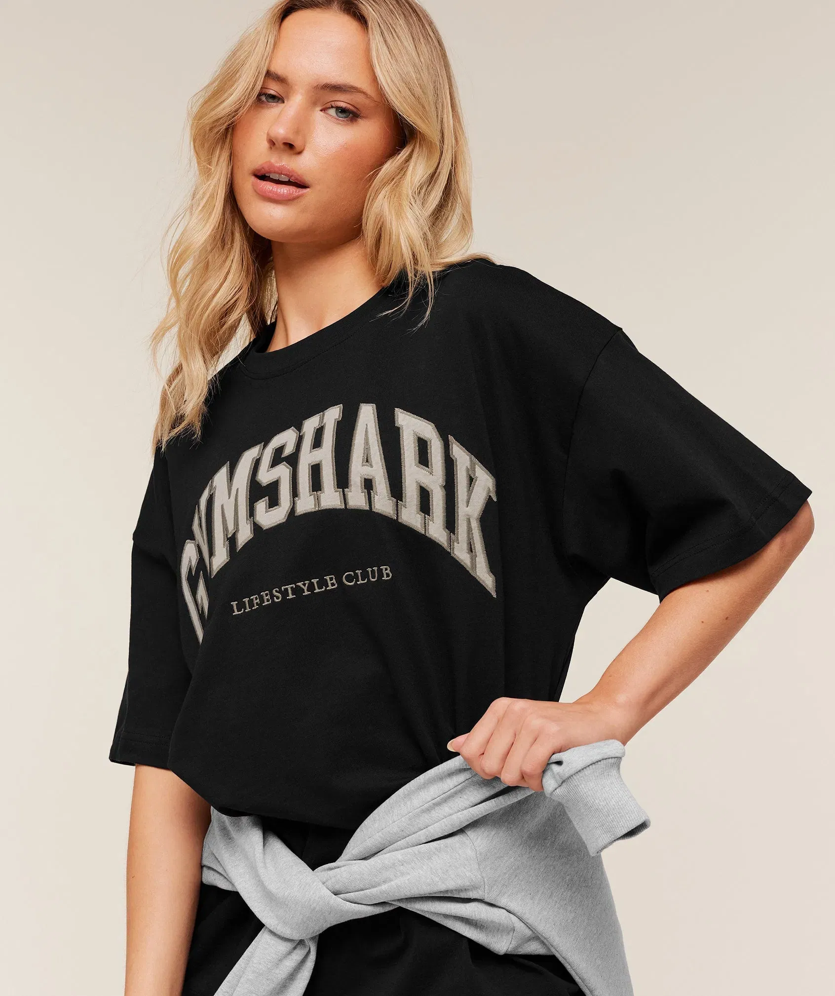 Gymshark Collegiate Graphic T-Shirt - Black/ Pebble Grey