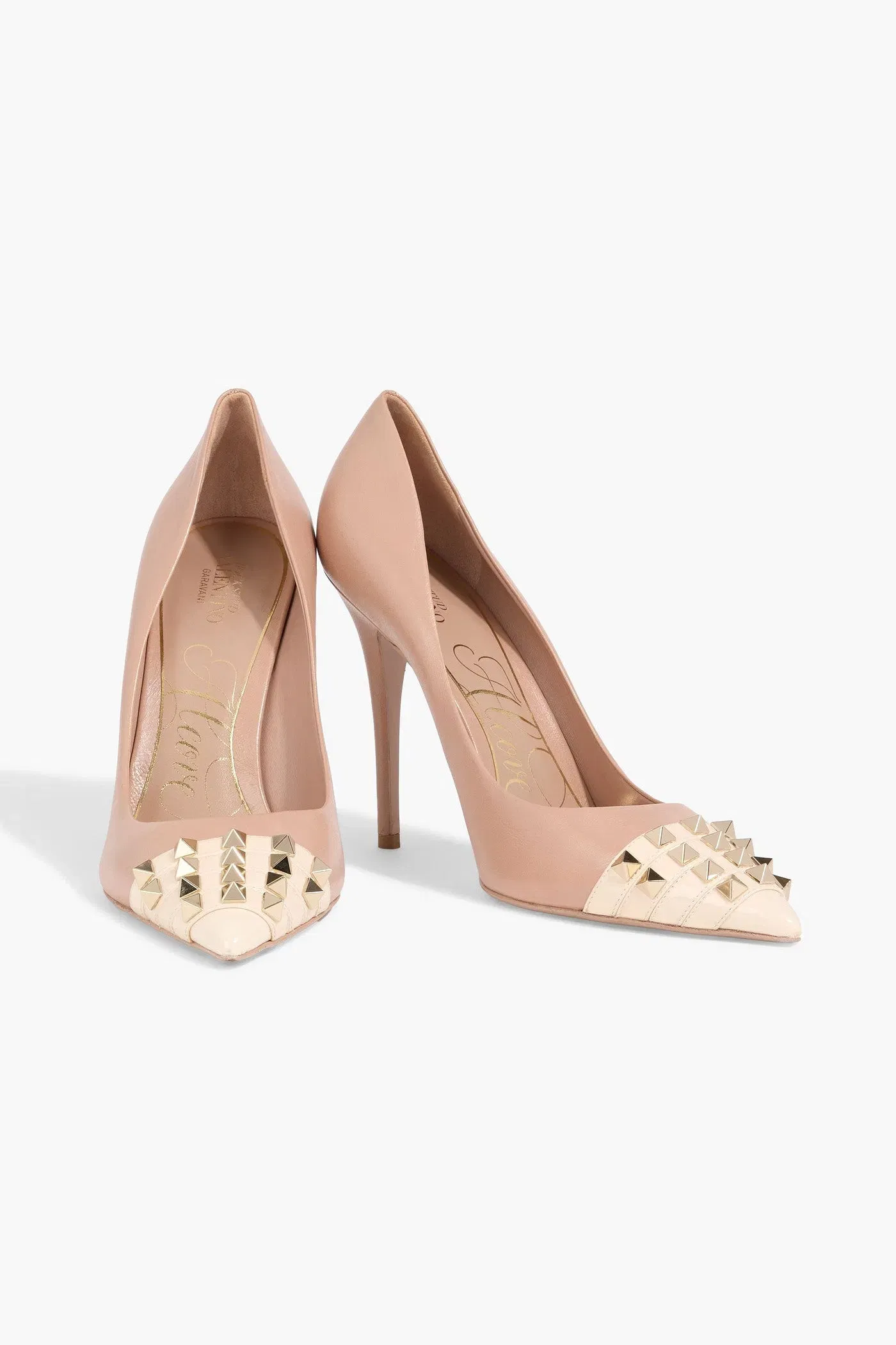 Valentino Garavani Rockstud Alcove Two-Tone Leather Pumps Blush Women's