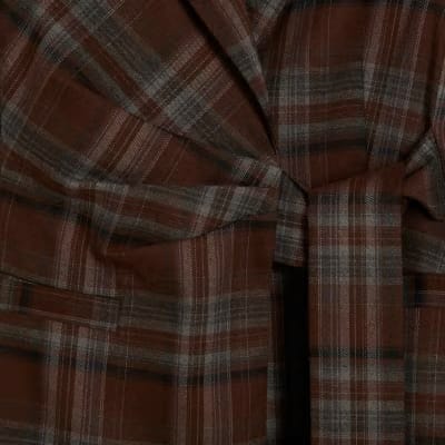 Brown Check Tie Waist Blazer
