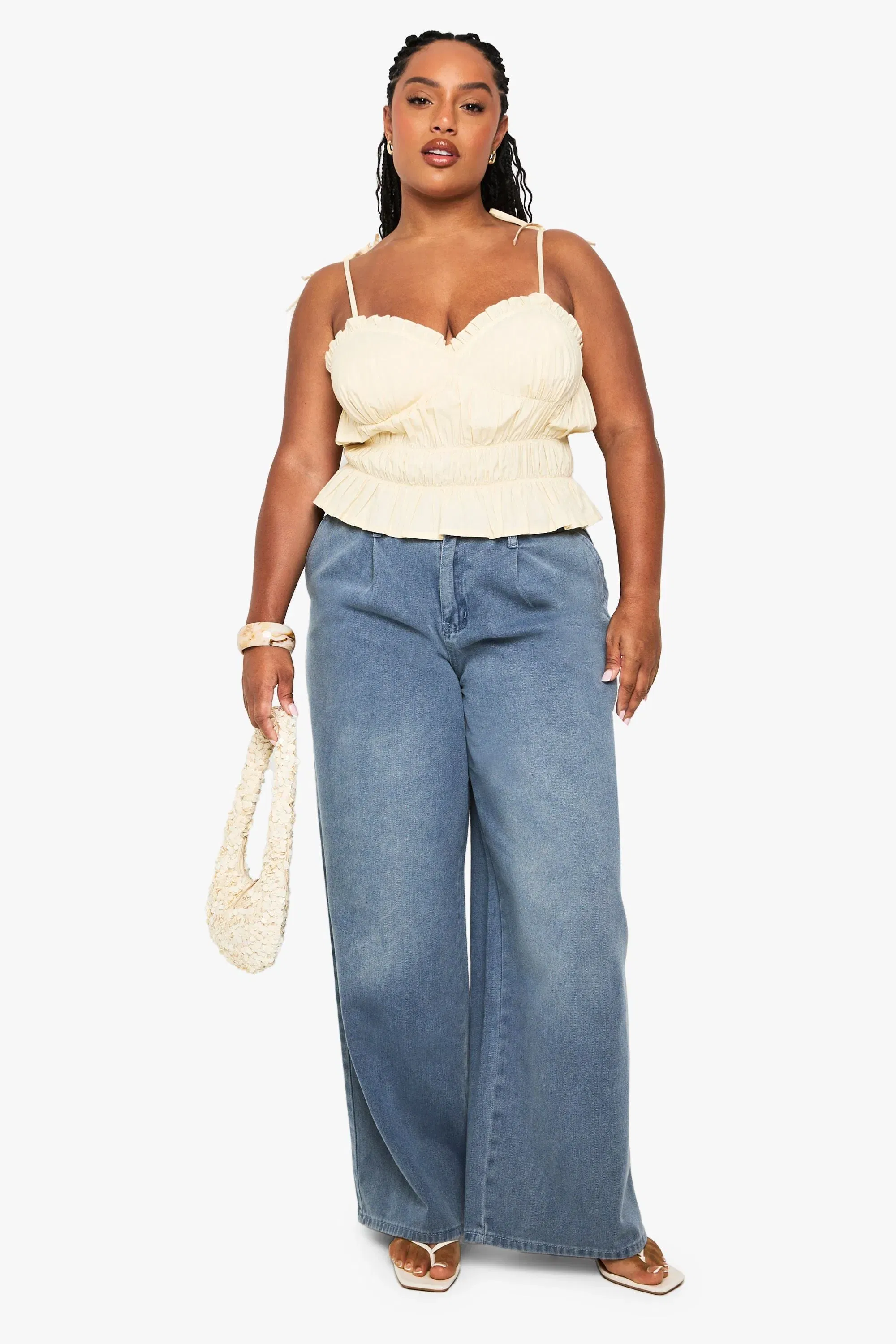 Plus Cotton Shirred Tie Strap Cami Top