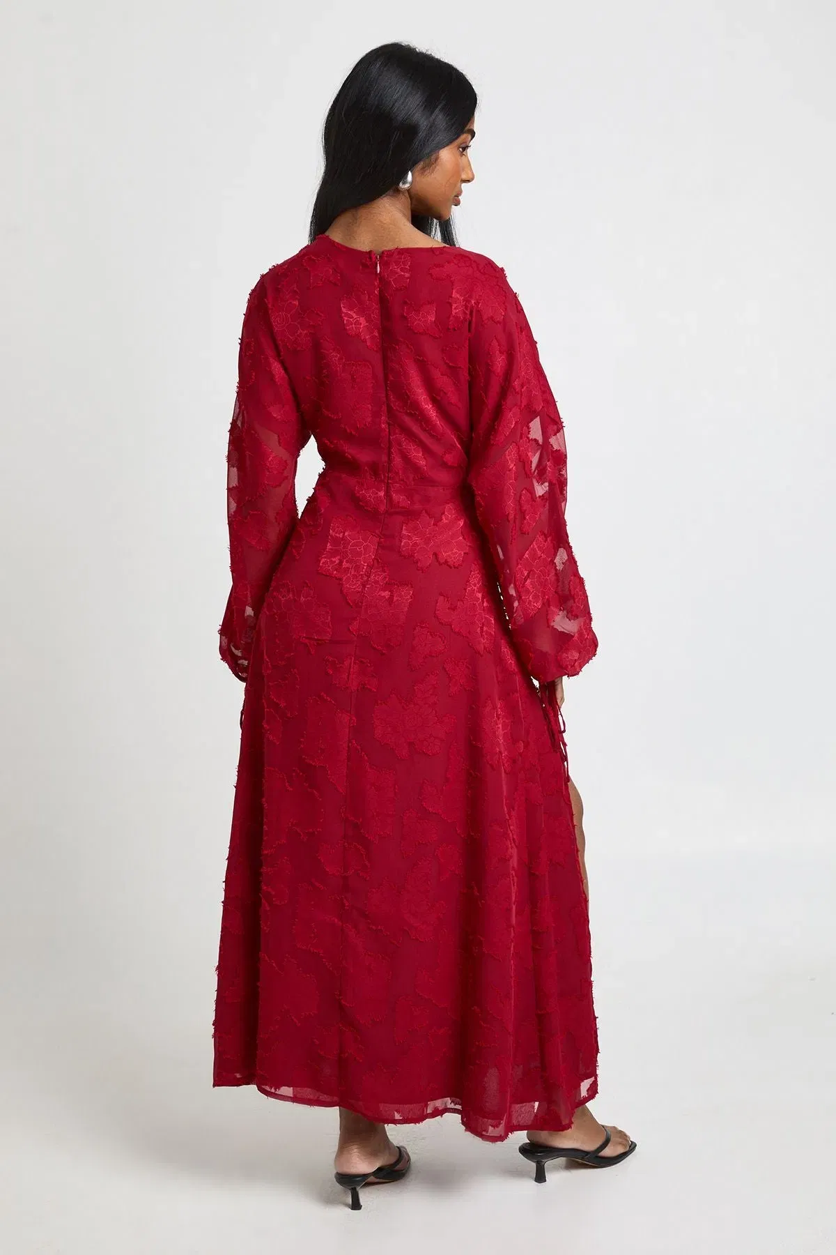 Floral Burnout Volume Sleeve Midi Dress
