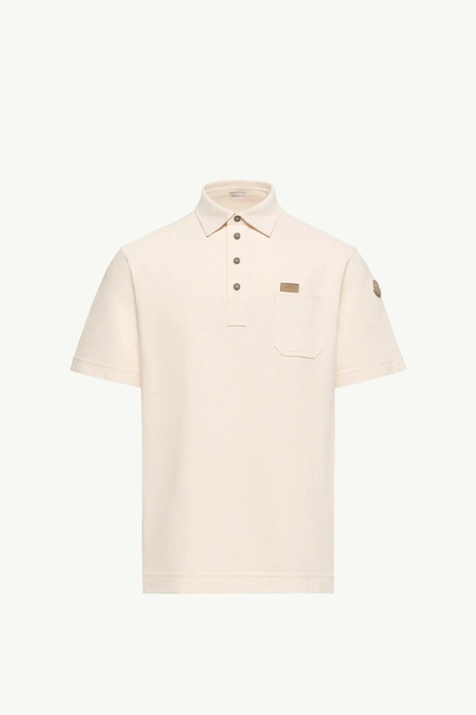 Moncler Leather Logo Tag Cotton Polo Shirt White Ivory White Ivory