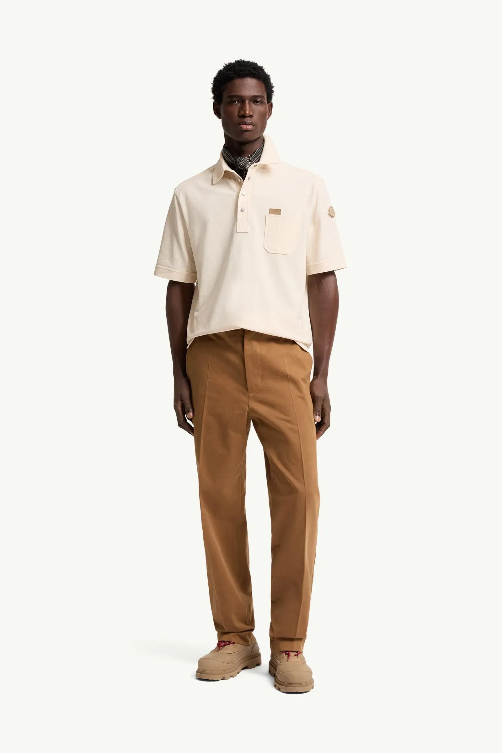 Moncler Leather Logo Tag Cotton Polo Shirt White Ivory White Ivory