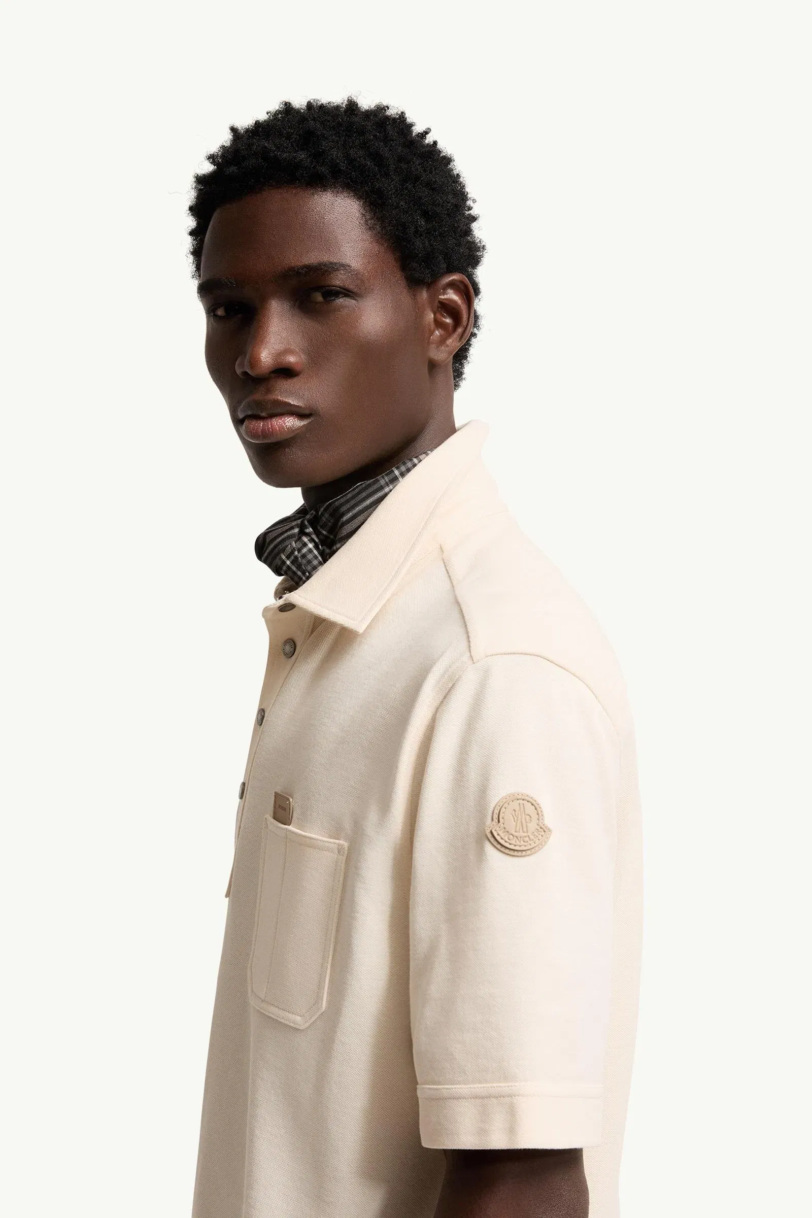 Moncler Leather Logo Tag Cotton Polo Shirt White Ivory White Ivory