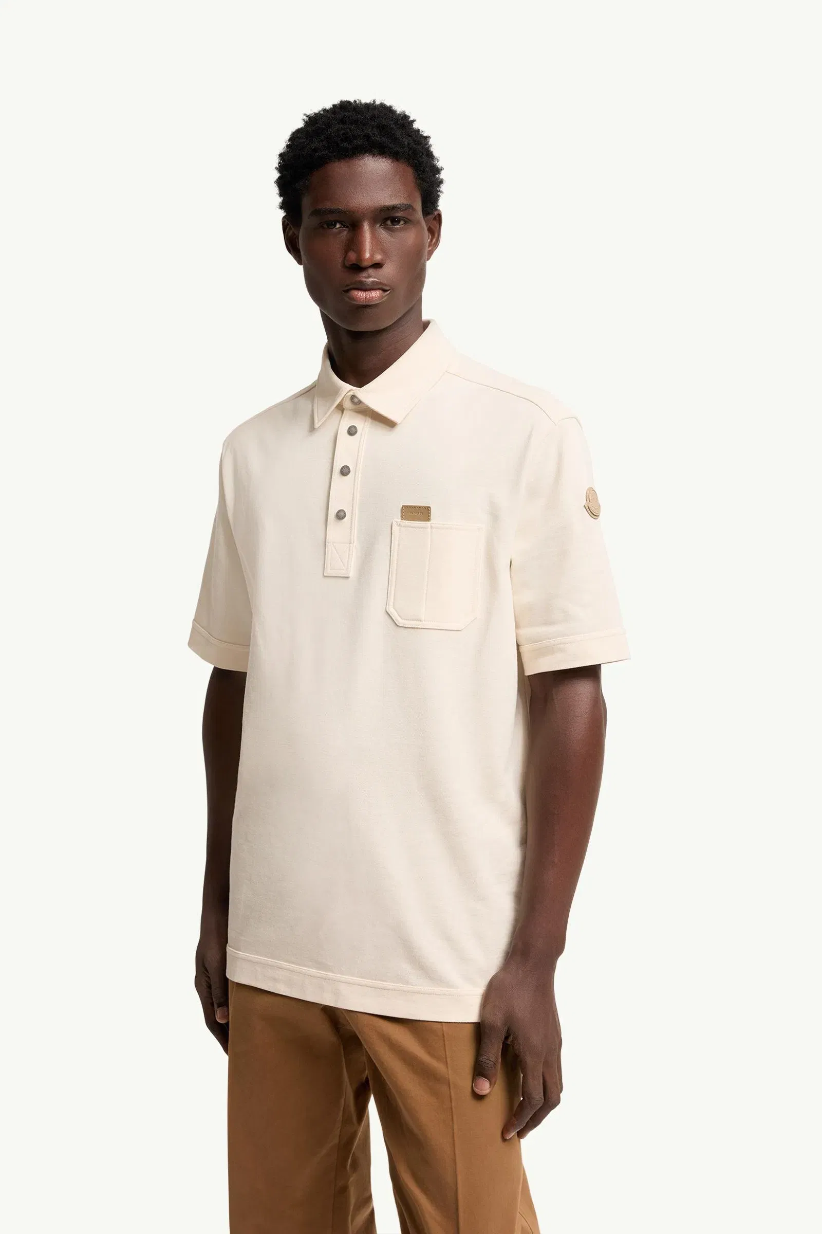 Moncler Leather Logo Tag Cotton Polo Shirt White Ivory White Ivory