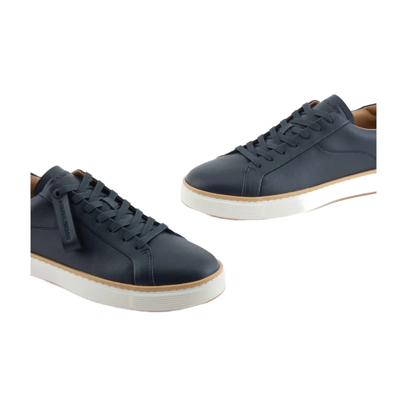 Emporio Armani Leather Sneakers With A Contrasting Welt Navy Blue