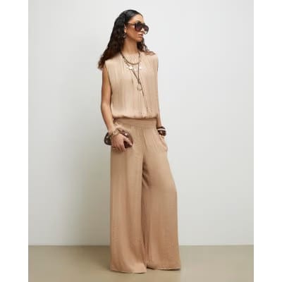 Beige Sleeveless Bubble Hem Top