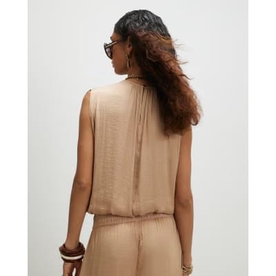 Beige Sleeveless Bubble Hem Top