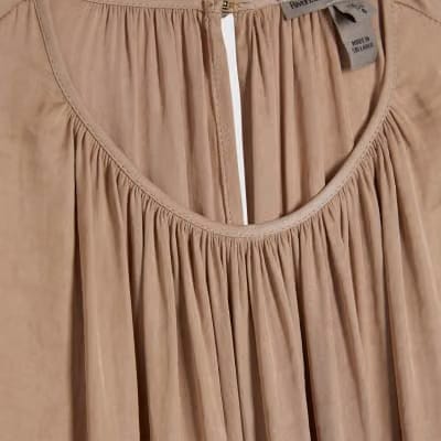 Beige Sleeveless Bubble Hem Top