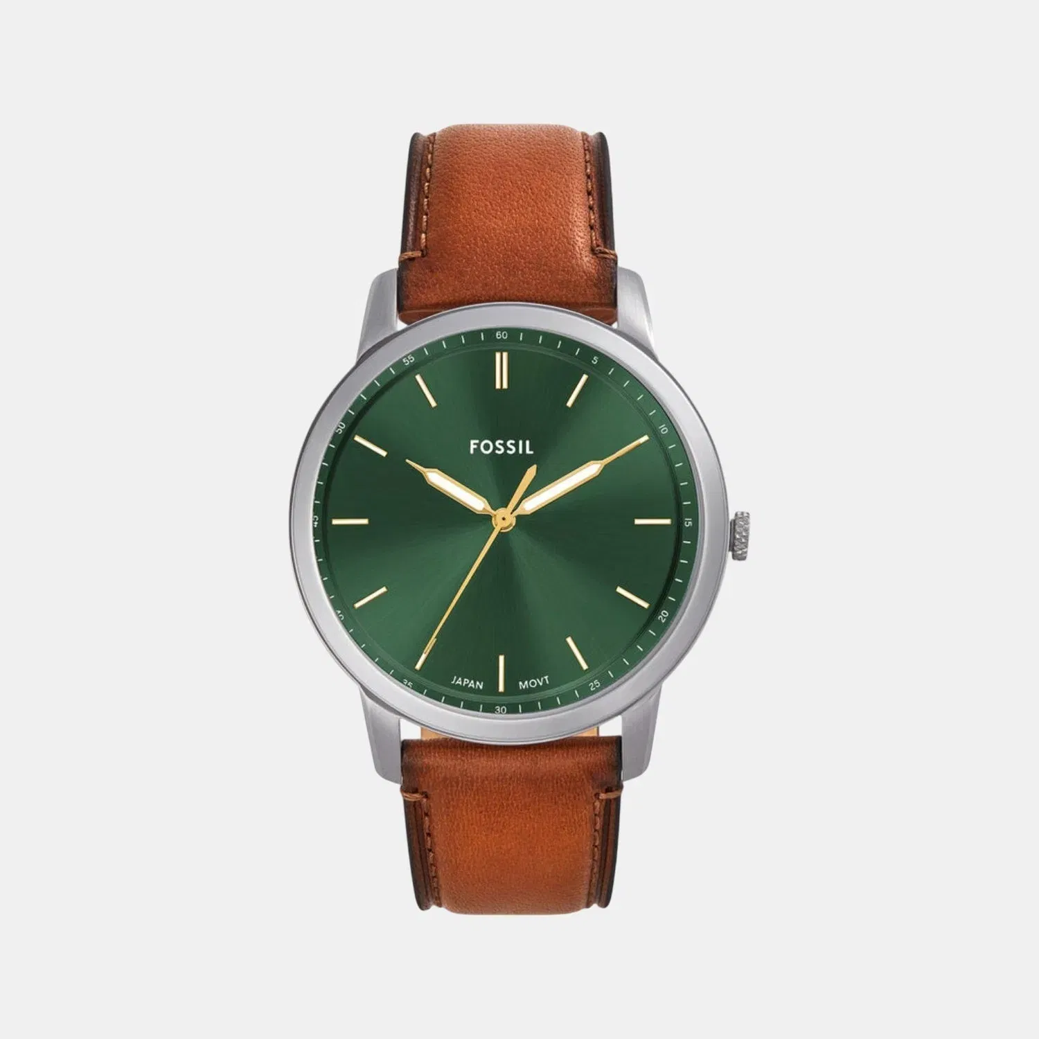 Fossil Minimalist Men Quartz Green Dial Analog Leather Watch Fs6094