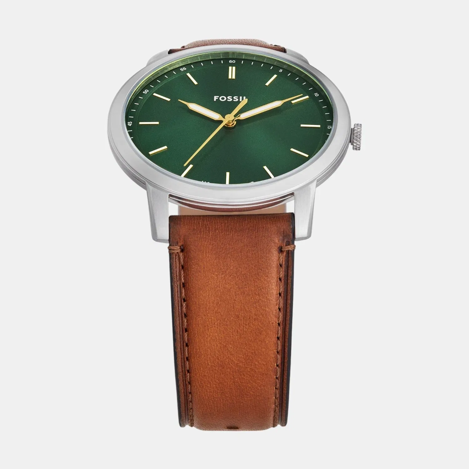 Fossil Minimalist Men Quartz Green Dial Analog Leather Watch Fs6094
