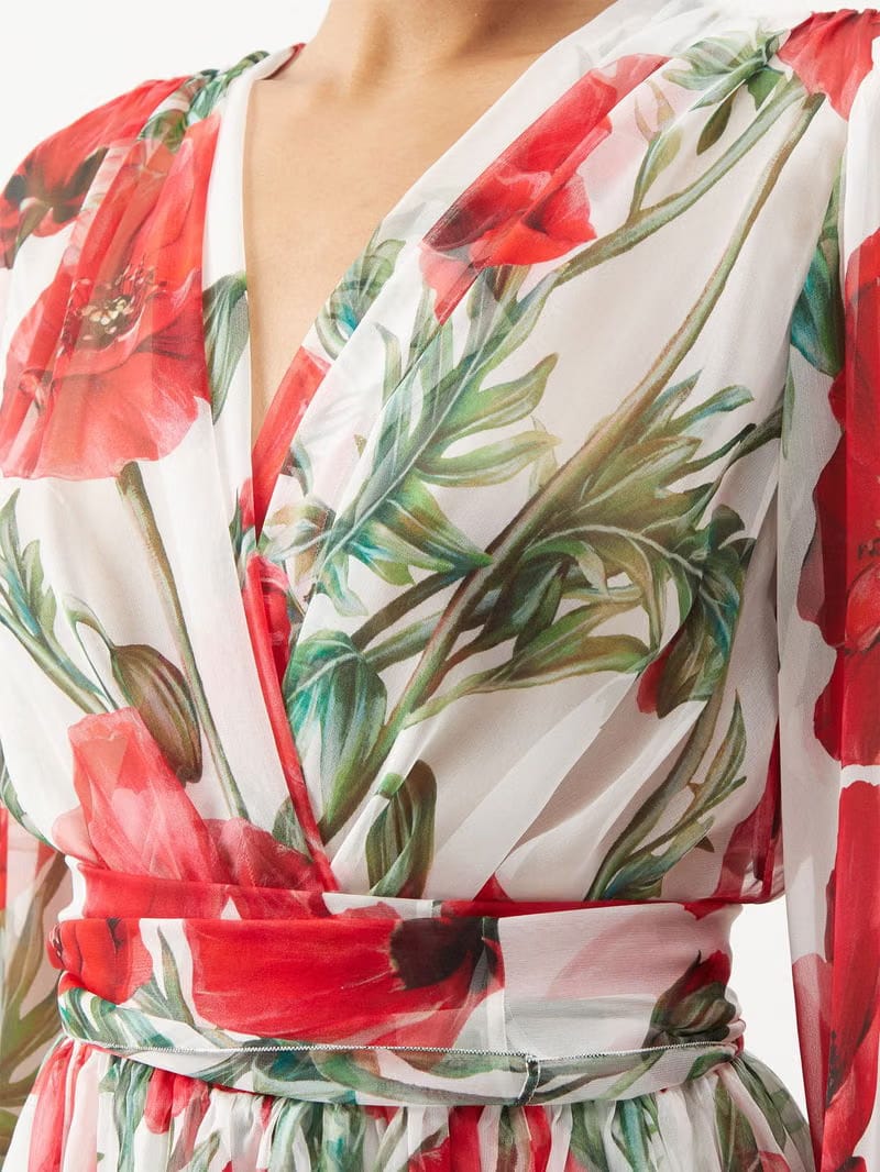 Happy Garden Poppy-Print Silk-Chiffon Midi Dress
