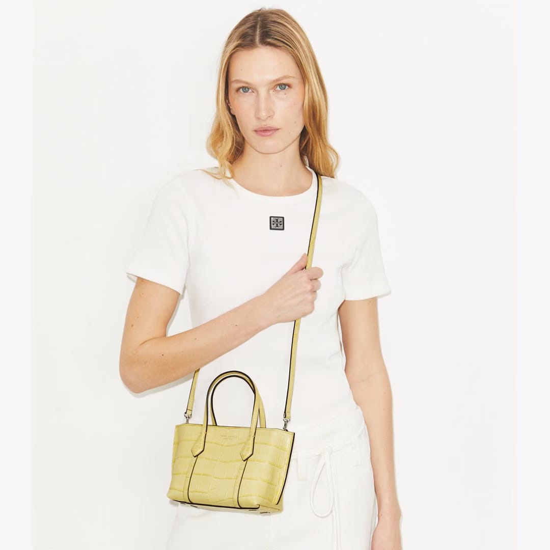 Tory Burch Mini Perry Embossed Tote Yellow Sky