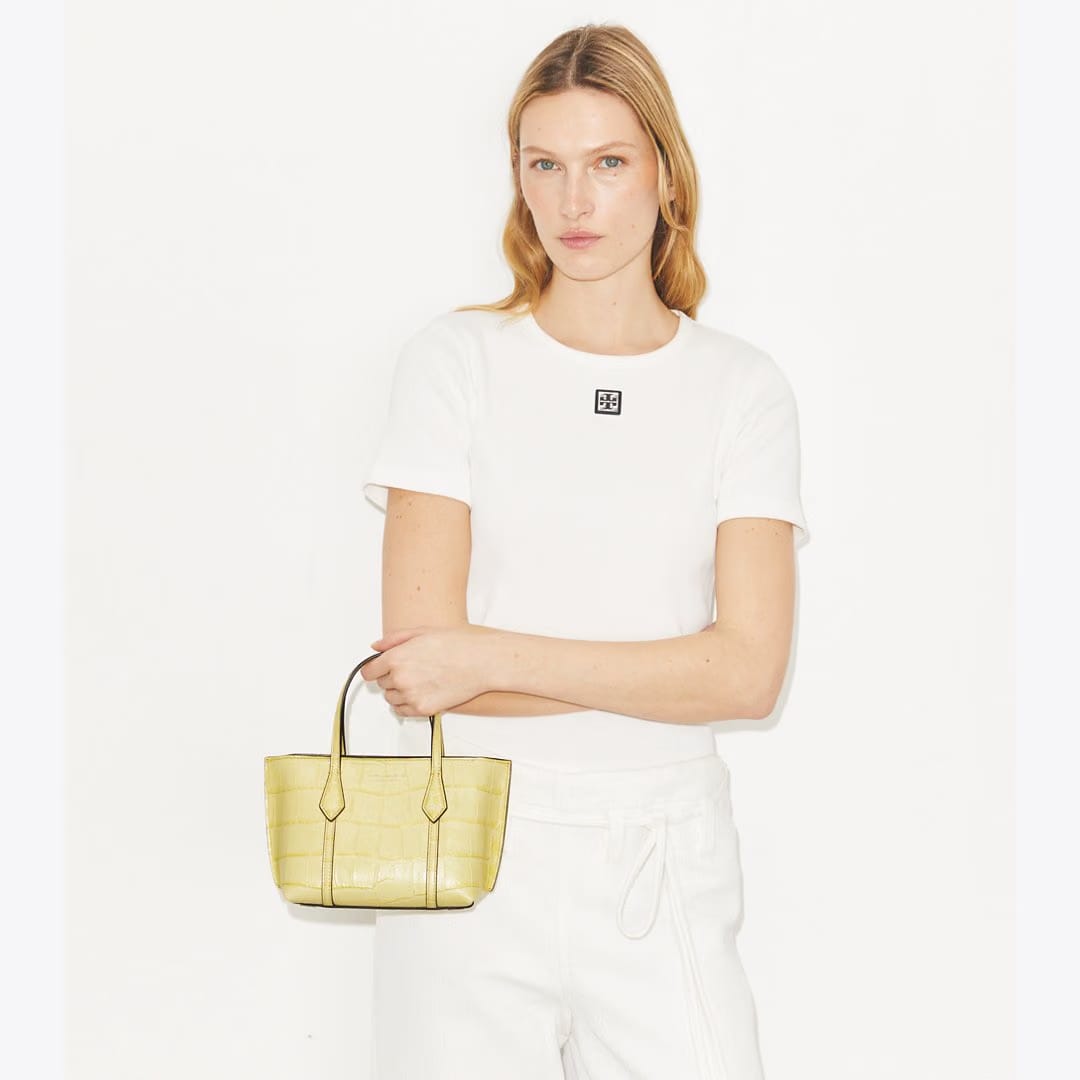 Tory Burch Mini Perry Embossed Tote Yellow Sky