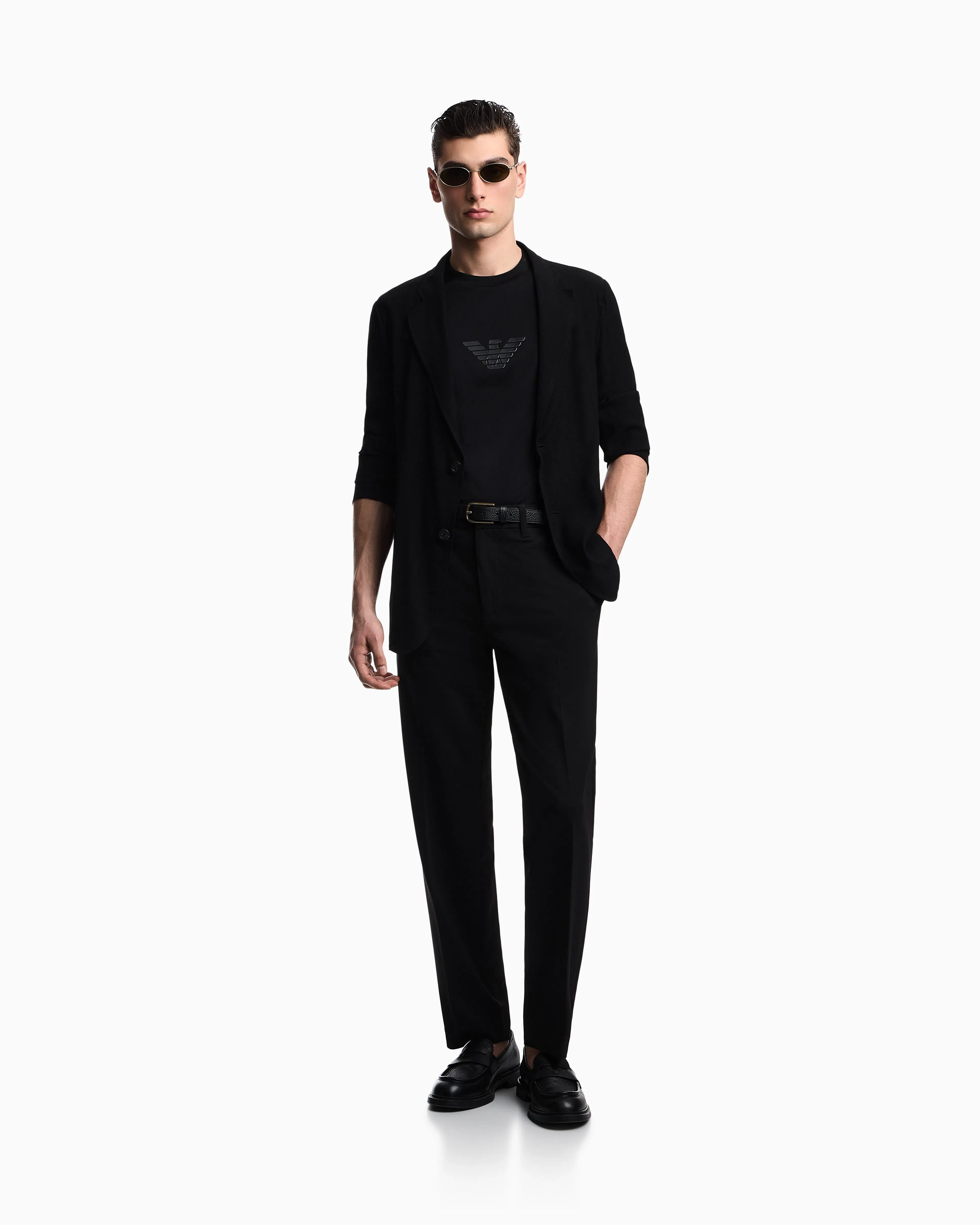 Emporio Armani Single-breasted jacket in 3D wrinkle-effect crêpe fabric