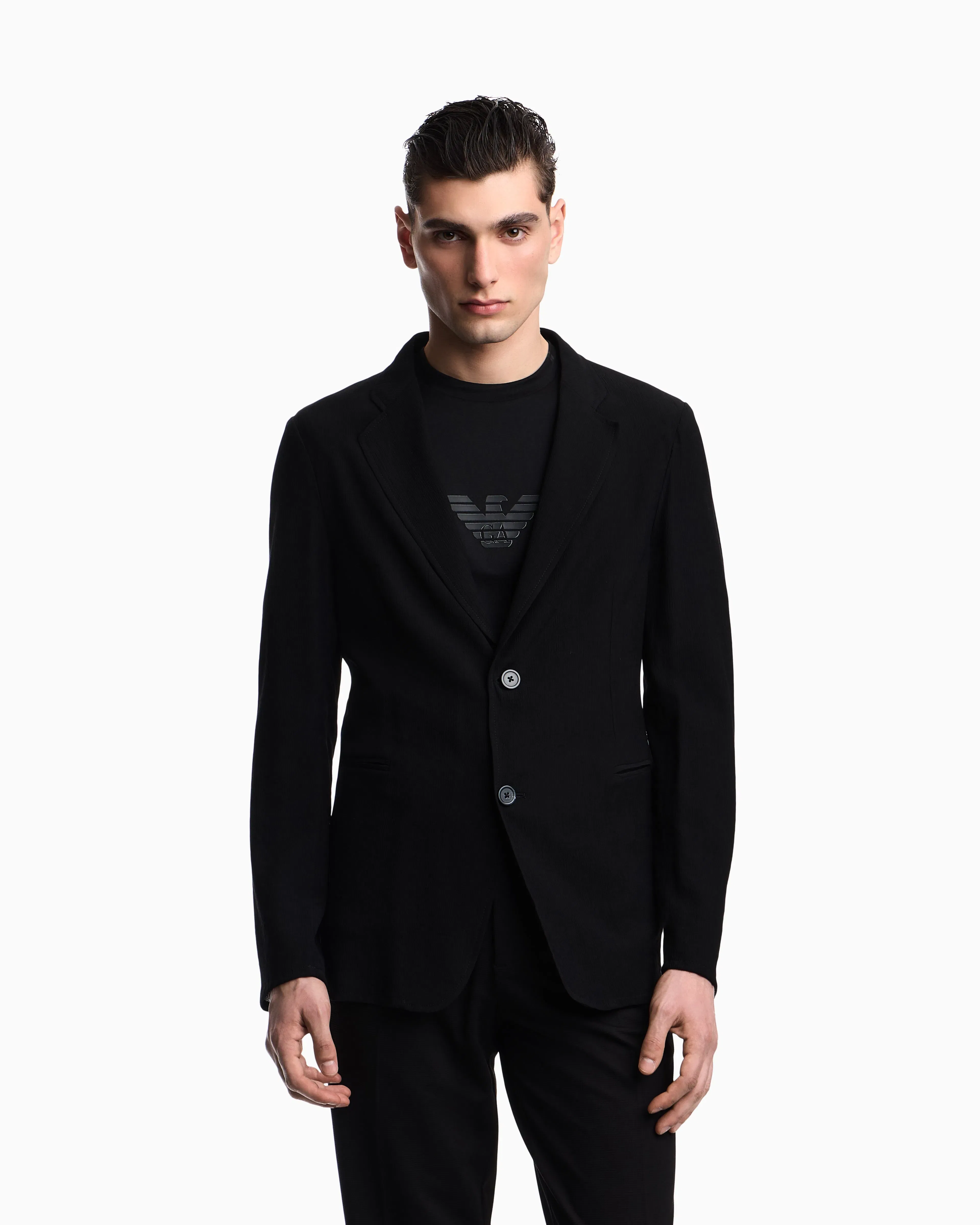Emporio Armani Single-breasted jacket in 3D wrinkle-effect crêpe fabric