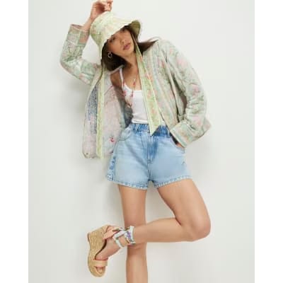 Green Floral Print Quilted Jacket