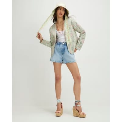 Green Floral Print Quilted Jacket
