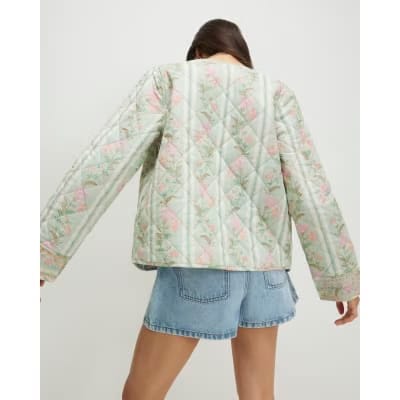 Green Floral Print Quilted Jacket