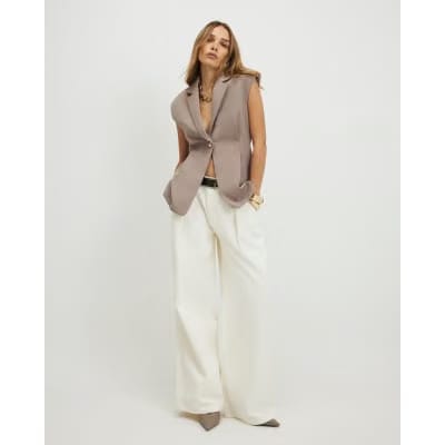 Beige Cinched Waist Blazer