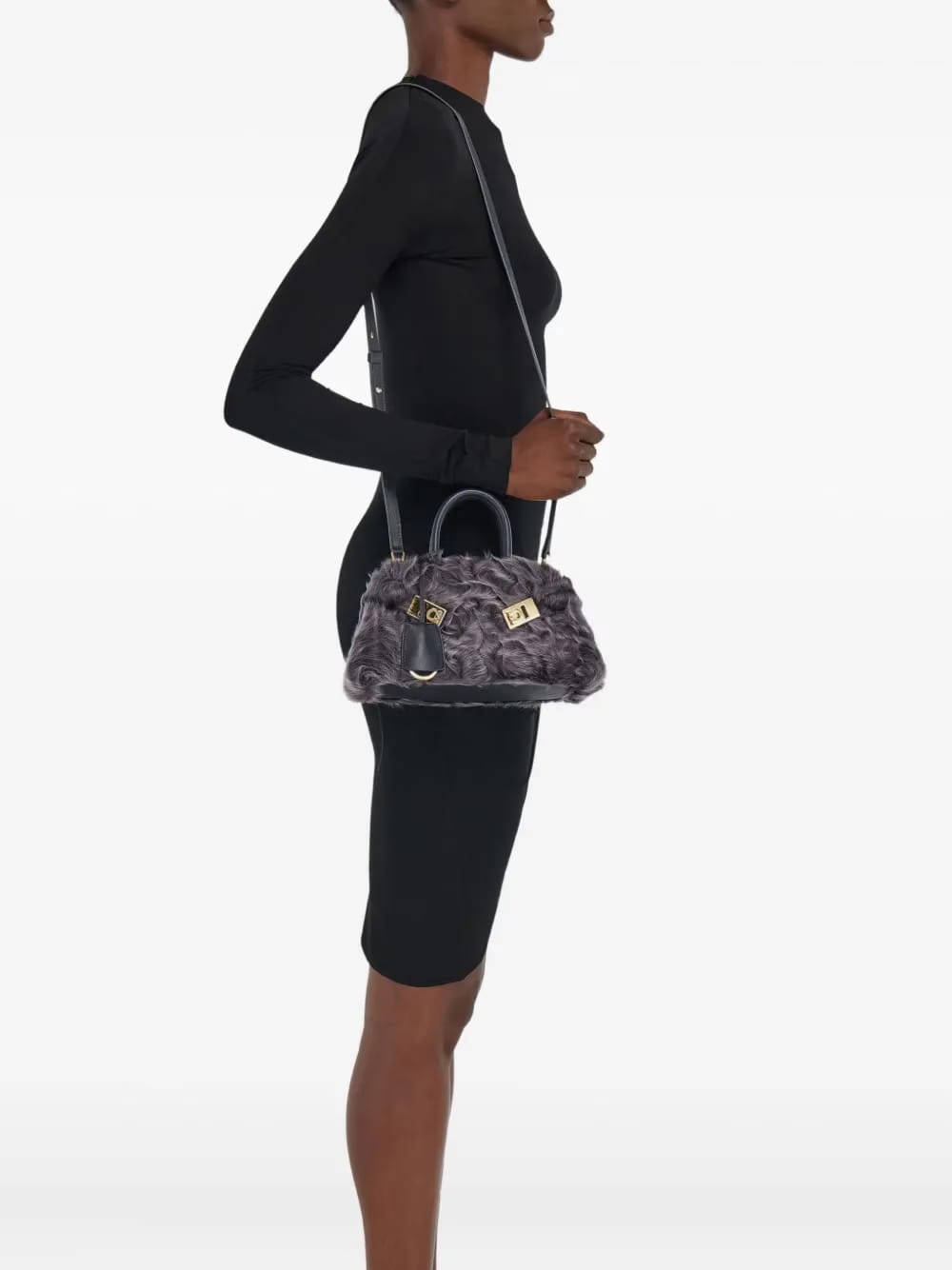 mini Hug shearling-front cross body bag