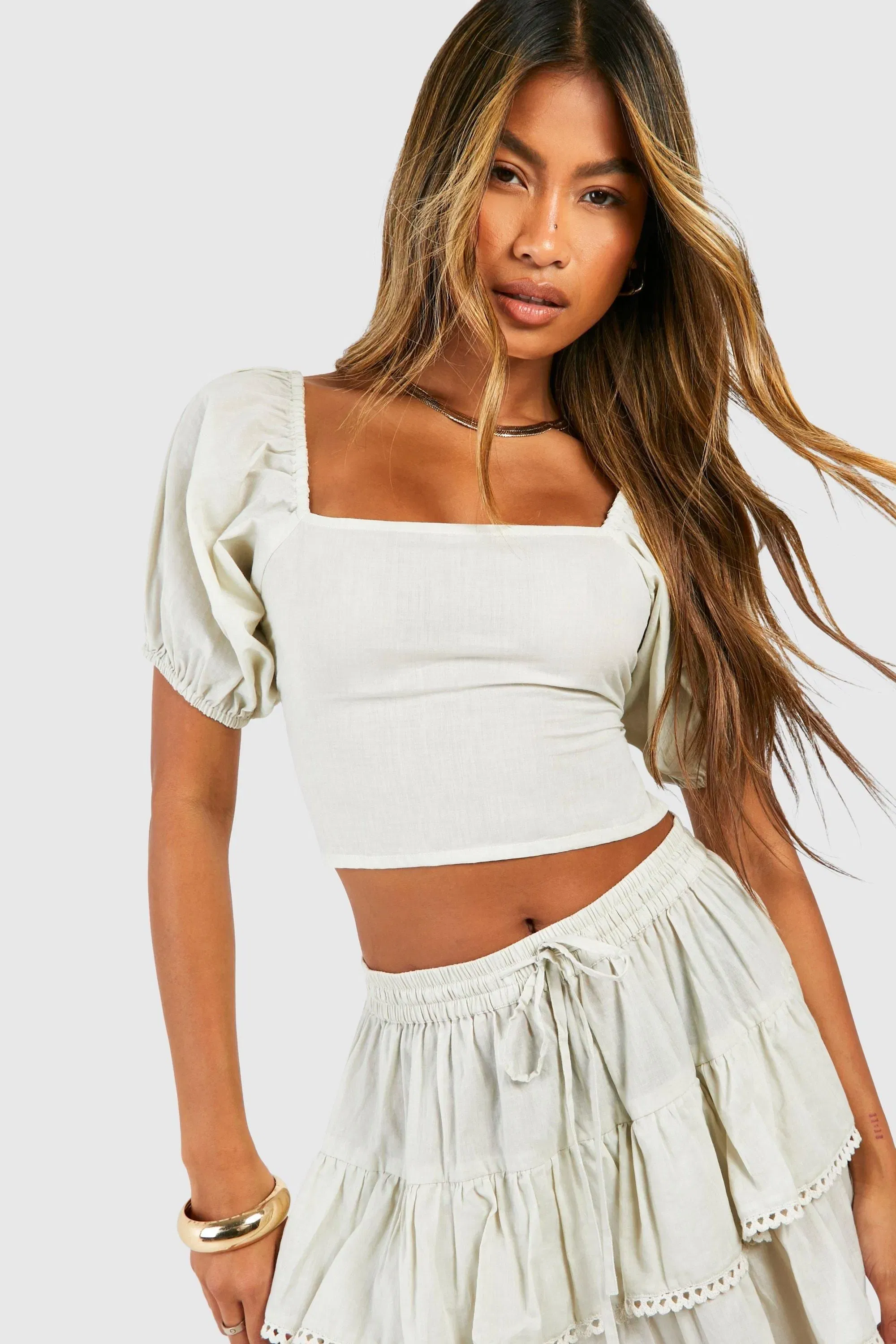 Cotton Backless Crochet Trim Crop Top