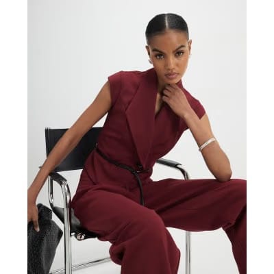 Red Sleeveless Belted Waistcoat